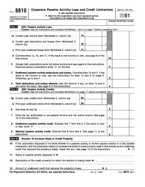 Form 8810 Fill in Version Corporate Passive Activity Loss and Credit Limitations