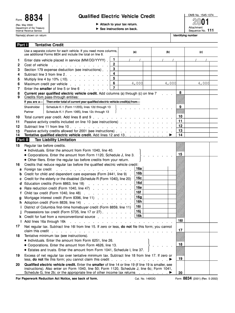 Form 8834, Fill in Version Qualified Electric Vehicle Credit