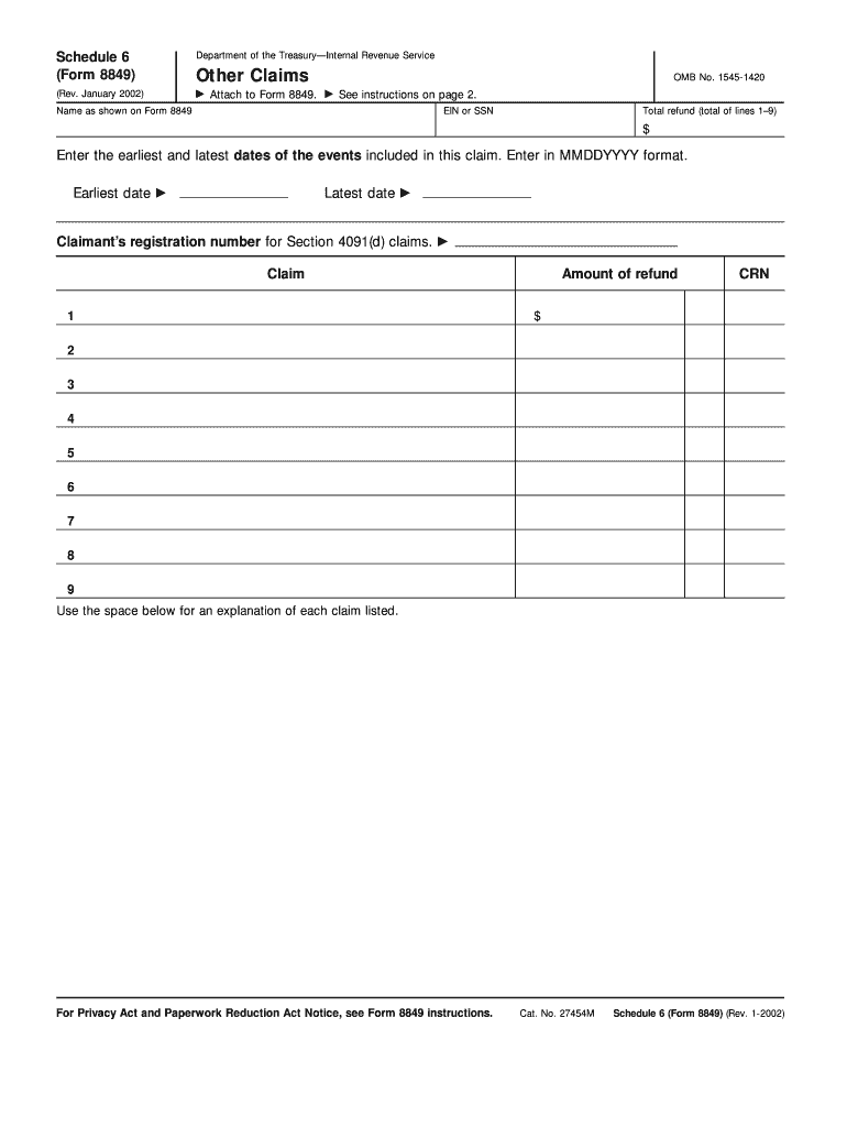 Form 8849 Schedule 6 Rev January , Fill in Version Other Claims