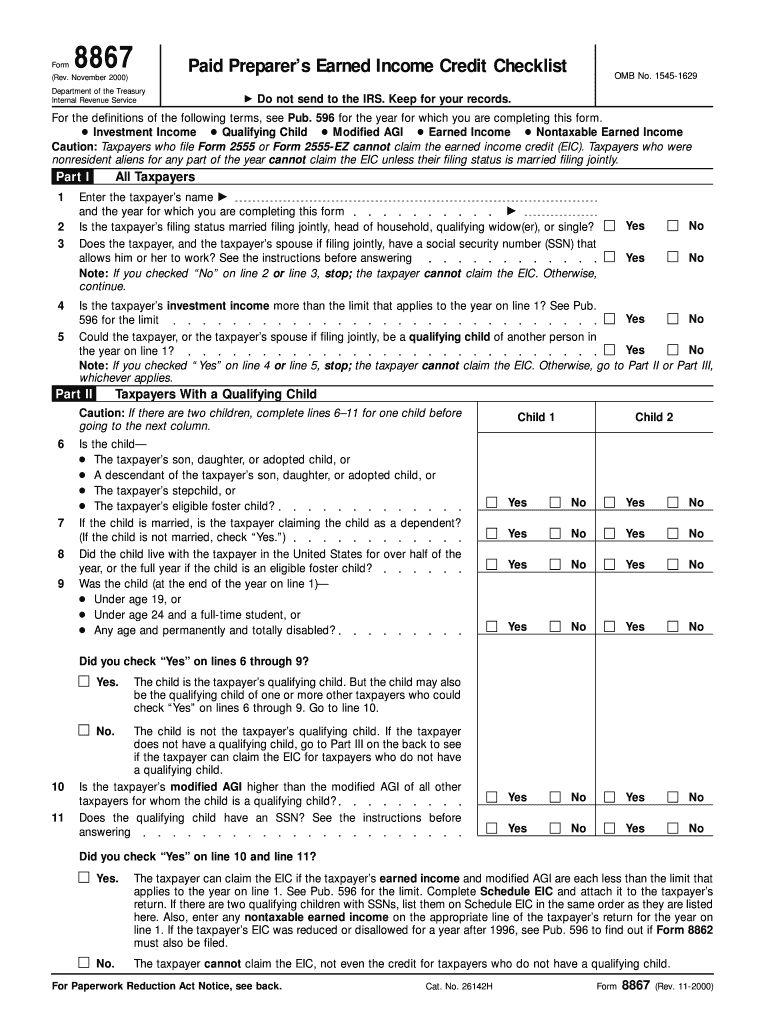 Form 8867 Rev November , Fill in Version