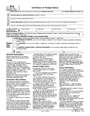 Form W 8 Rev November Certificate of Foreign Status