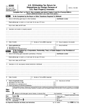  Form 8288 Rev August U S Withholding Tax Return for Dispositions by Foreign Persons of U S Real Property Interests 1998