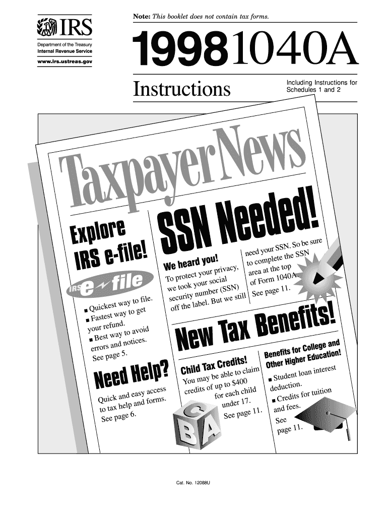  Instructions 1040A Instructions for Preparing Form 1040A and Schedules 1, 2 and EIC 1998