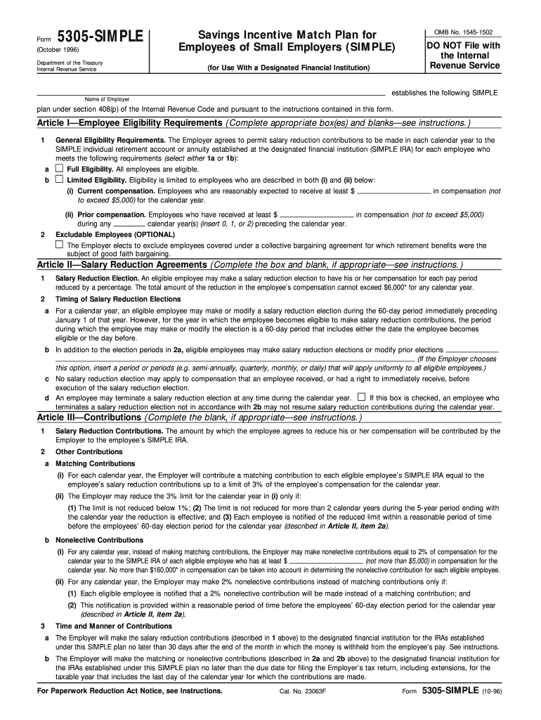  5305 Simple Form 1996