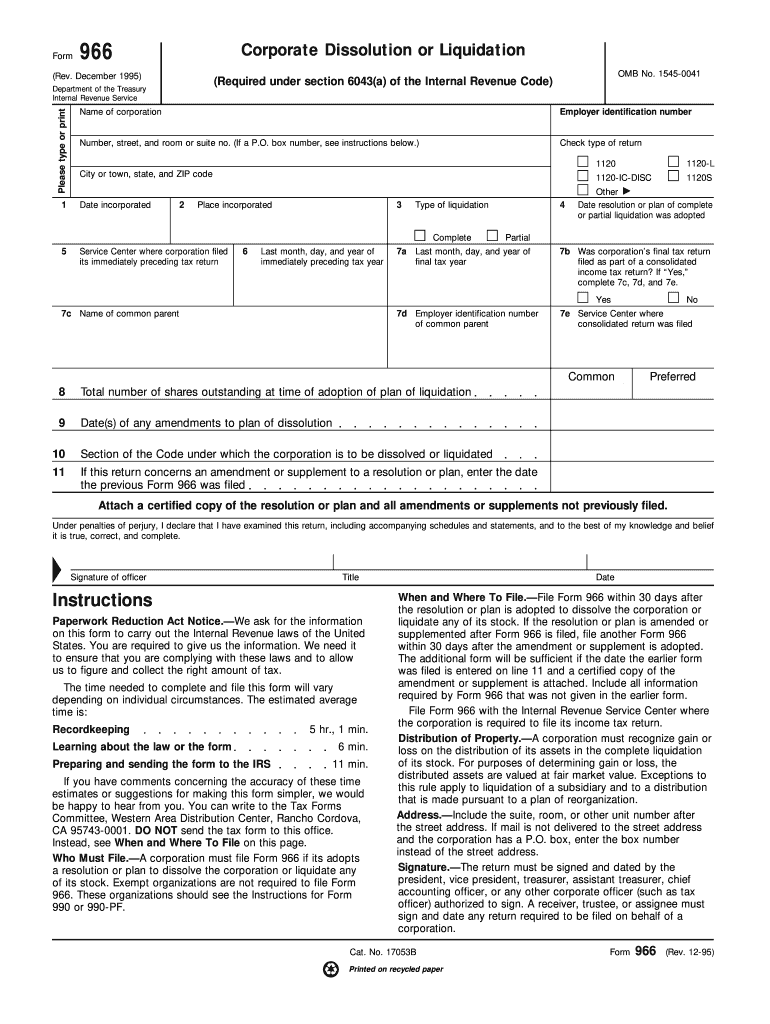  Where to Mail Form 966 1995