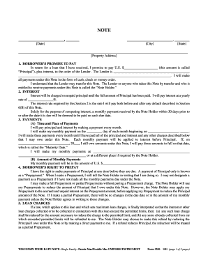 Wisconsin Fixed Rate Note Form 3250 PDF