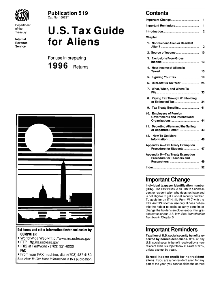 Publication 519 U S Tax Guide for Aliens  Form