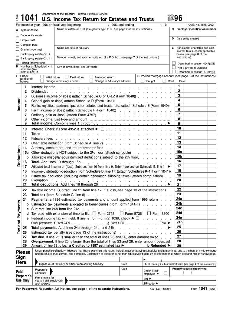  Irs Form 1041 for 1996