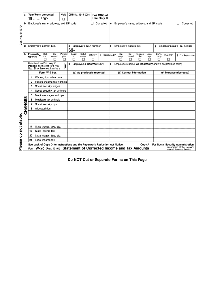  W2 Fillable Form Omb No 1545 0008 1994