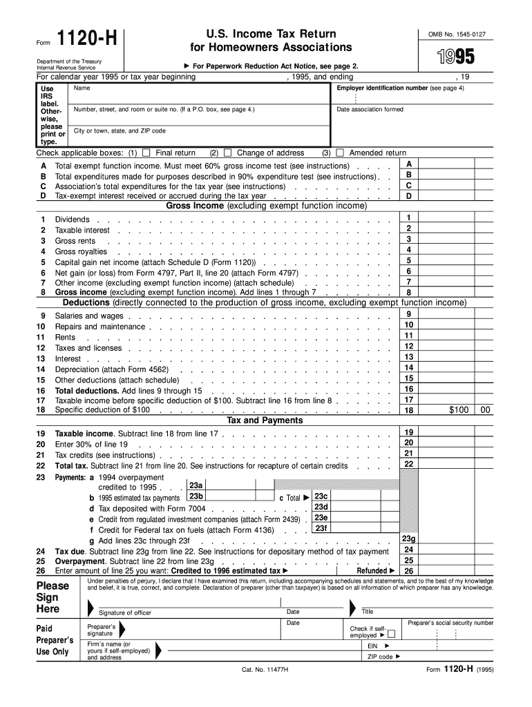 Get and Sign Income Tax Return for Homeowners Associations for Paperwork Reduction Act Notice, See Page 2  Form