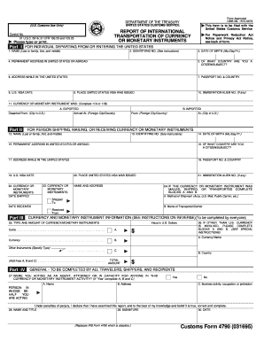 Report of International Transportation of Currency or Monetary Instruments  Form