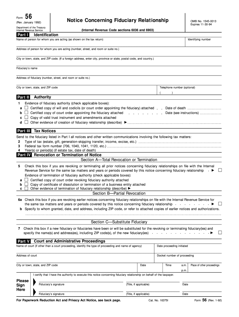  Irs Form 56 Where to Email 1992