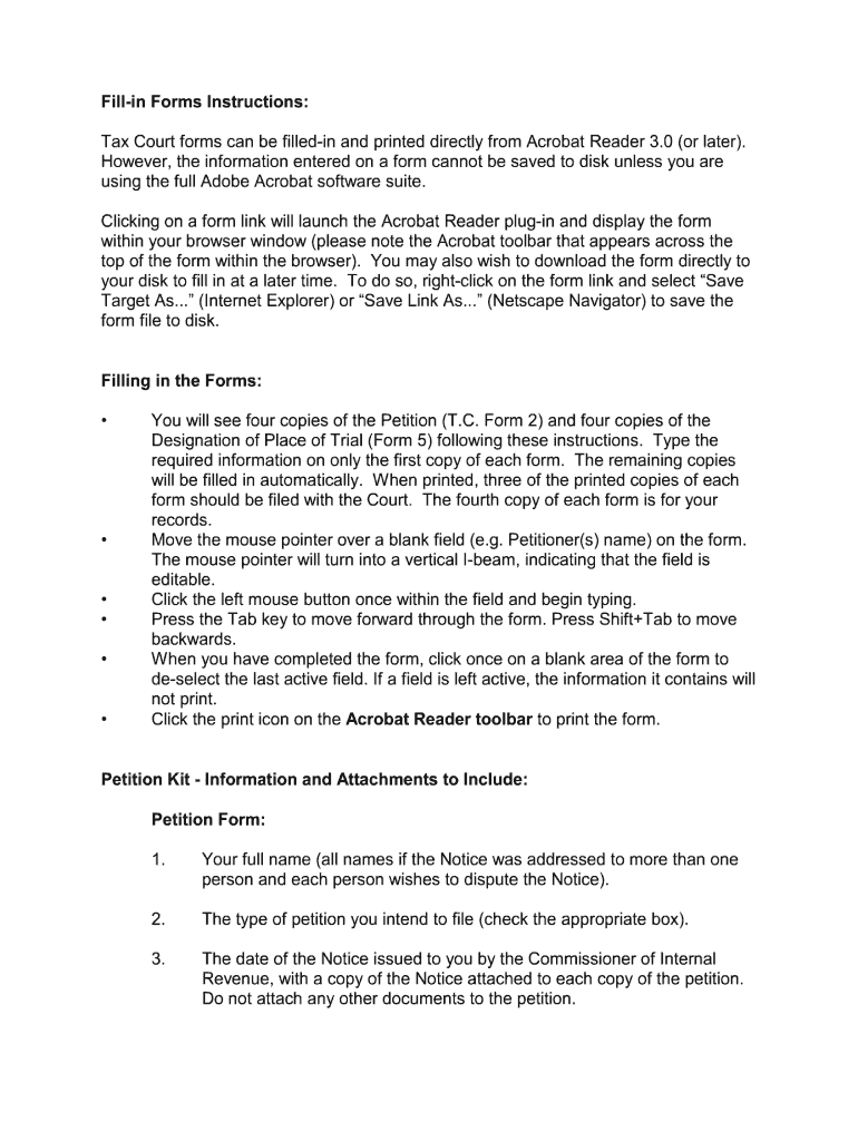  Tax Court Petition Form 2003