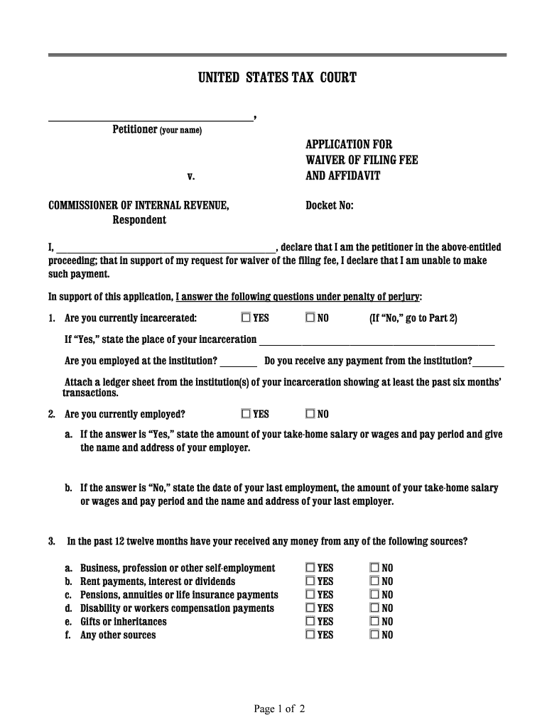 Application for Waiver of Filing Fee  Form