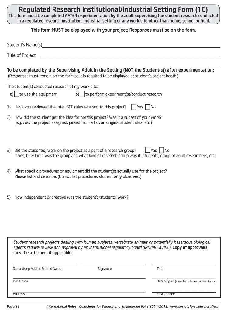 Regulated Research InstitutionalIndustrial Setting Form 1C  Cmase Uark