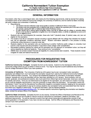  California Nonresident Tuition Exemption Request Form 2003-2024