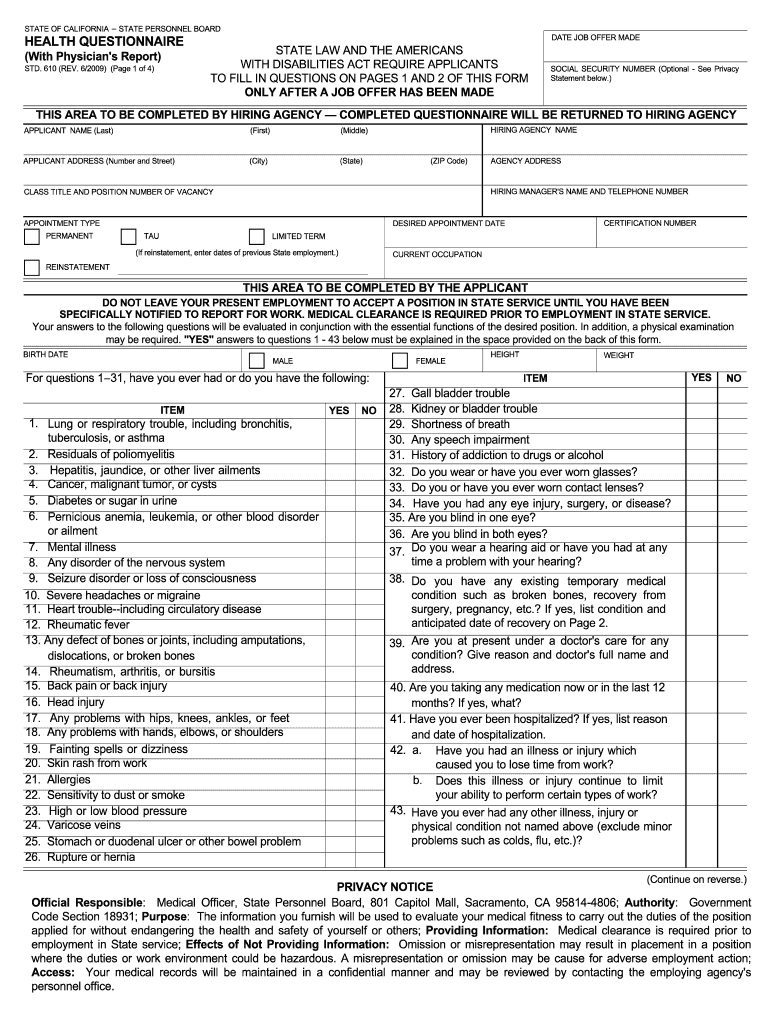  Std 610 Form 2009