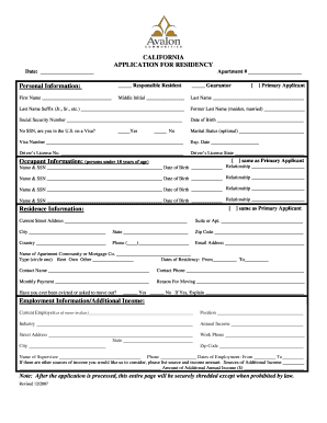  Residency Verification Form 2007