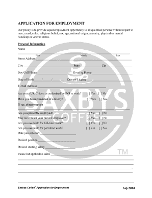 Saxbys Application  Form