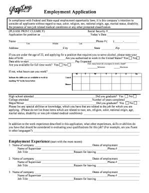 Glory Days Application  Form