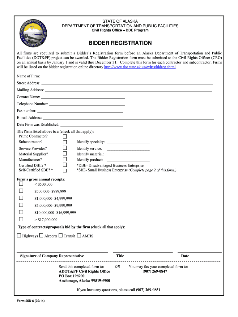  State of Alaska Bidders Registration  Form 2014