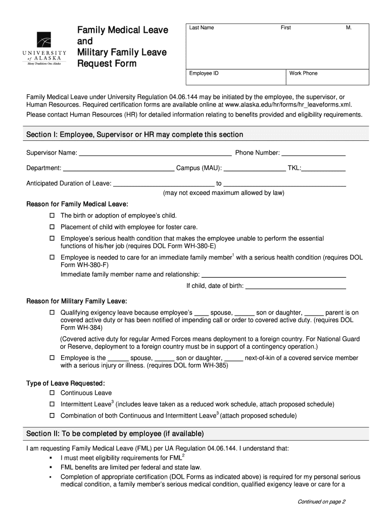  University of Alaska Fml Request Form Microsoft Word 2009-2024