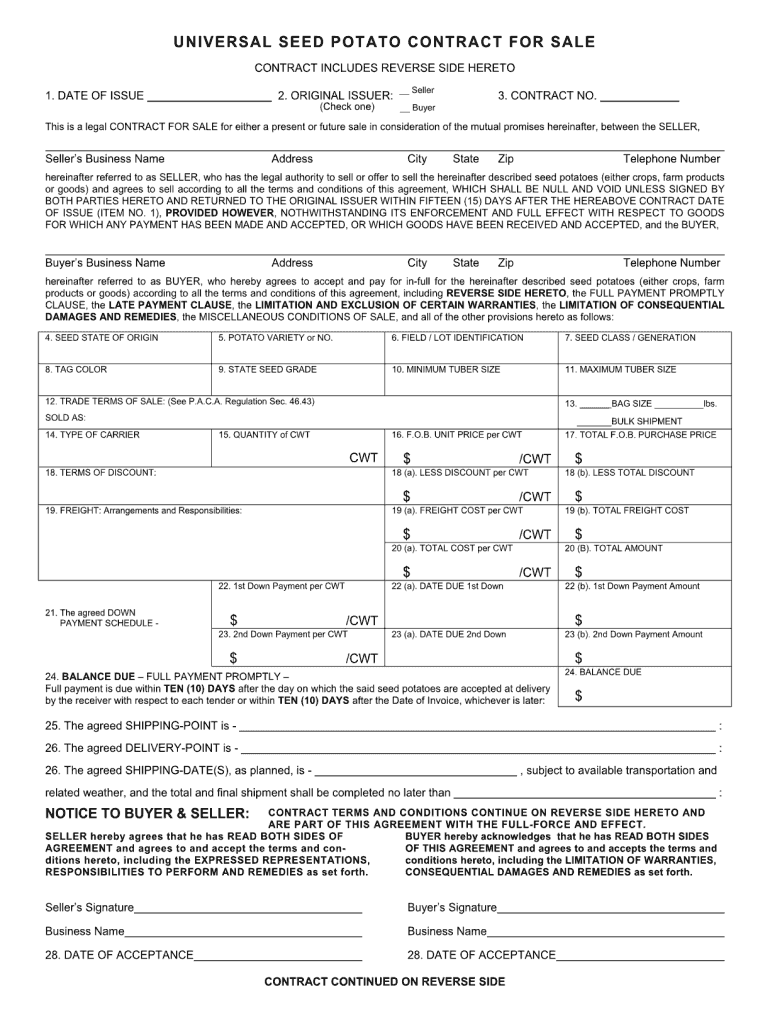 Seed Contract Sale  Form