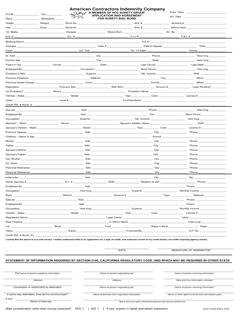  Blank Bail Bond Forms PDF 2004-2024