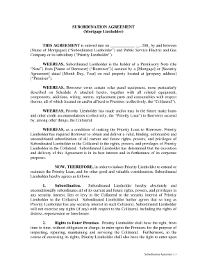 Mortgage Subordination Agreement Template  Form