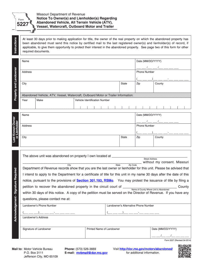 Get and Sign Missouri Notice to Owner Form
