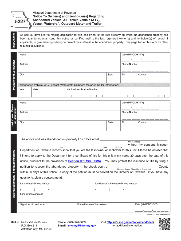 Missouri Notice to Owner Form