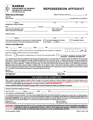 Kansas Repossession Affidavit for Tr 84 Form