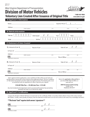 Wv Dmv Lien Form