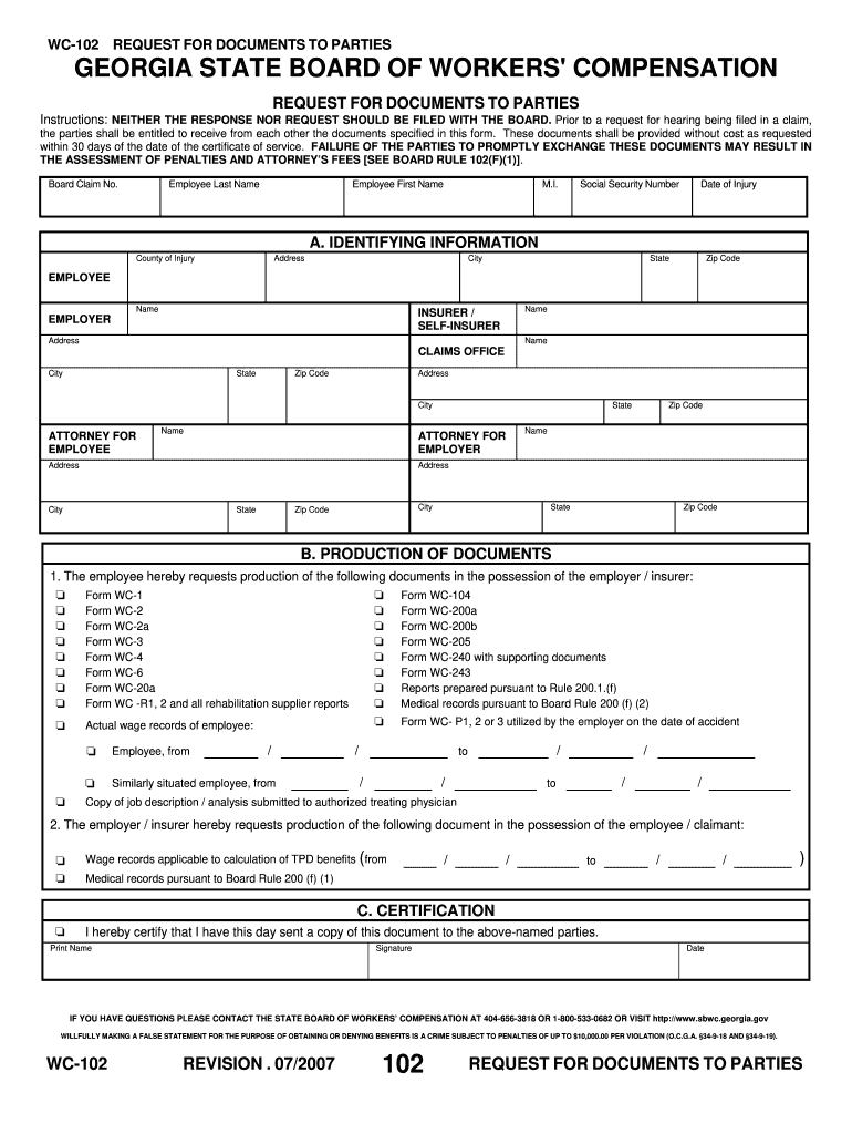  Wc102 Fillable Form 2007