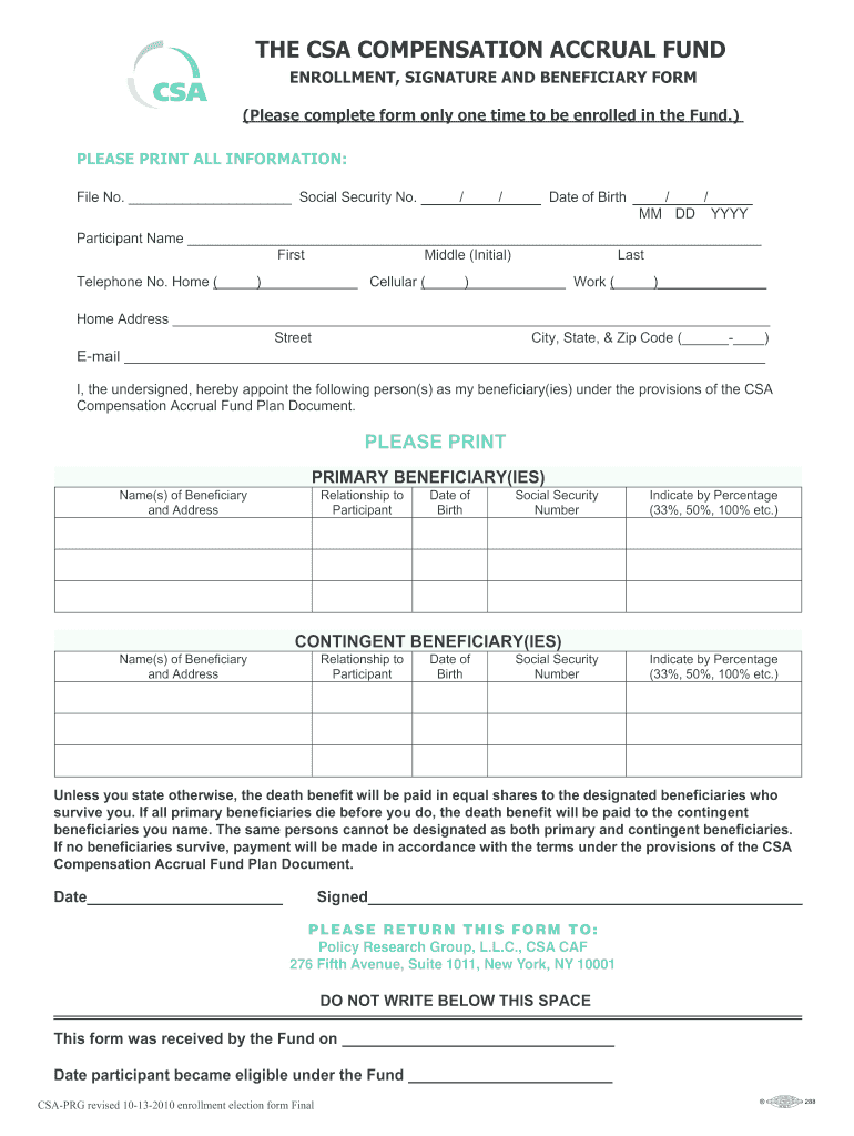 Get and Sign Compensation Accrual Fund 2010-2022 Form