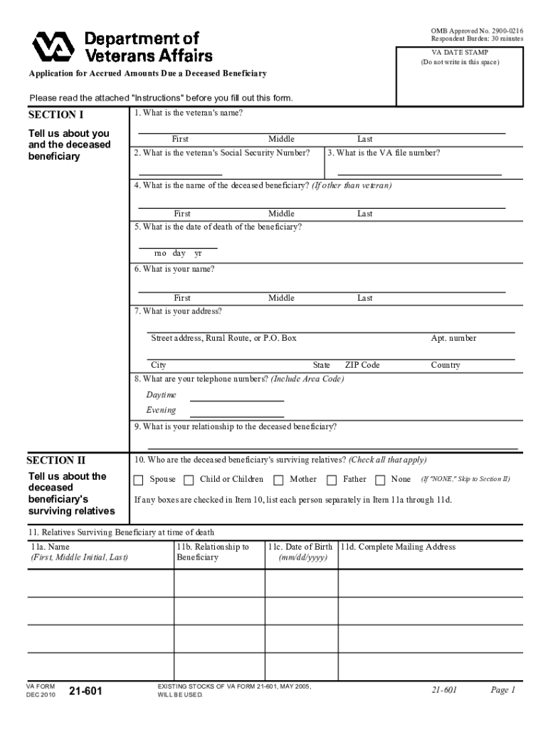  Va Form 21 601 2010