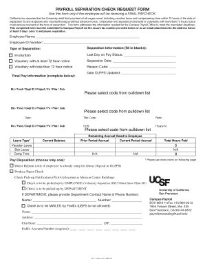 Payroll Separation Check Request Form