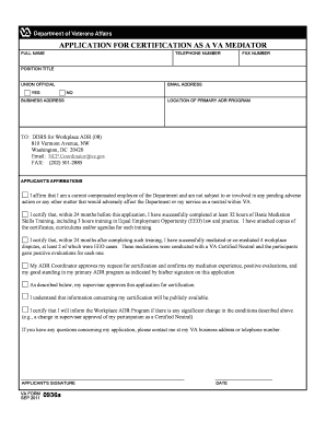 APPLICATION for CERTIFICATION as a VA MEDIATOR Va  Form