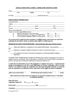  University of Georgia Landfill Operator Form 2010-2024