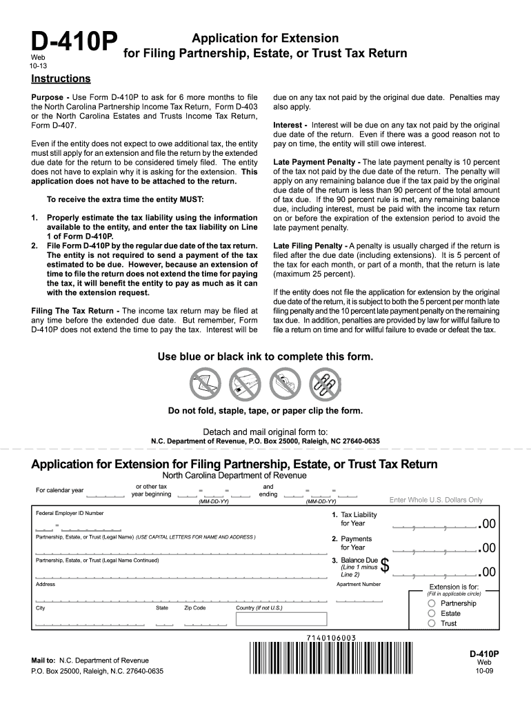  Form D 410P Application for Extension for Filing Partnership, Estate 2014