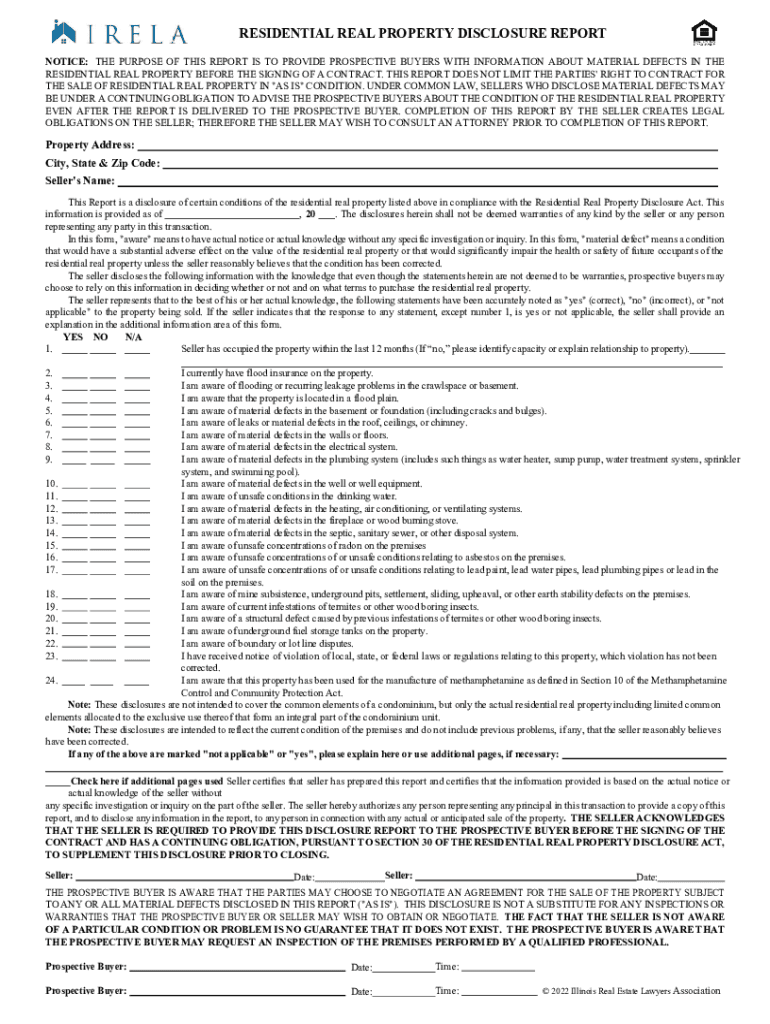 Illinois Residential Real Property Disclosure PDF  Form