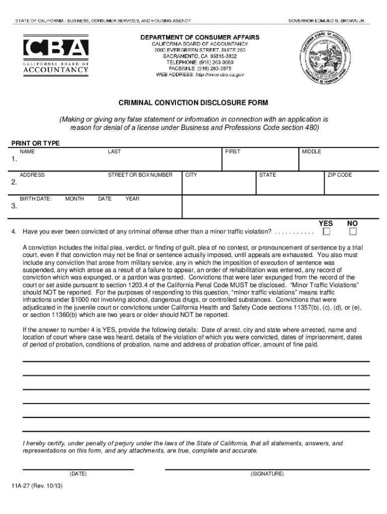 Criminal Conviction Disclosure Form