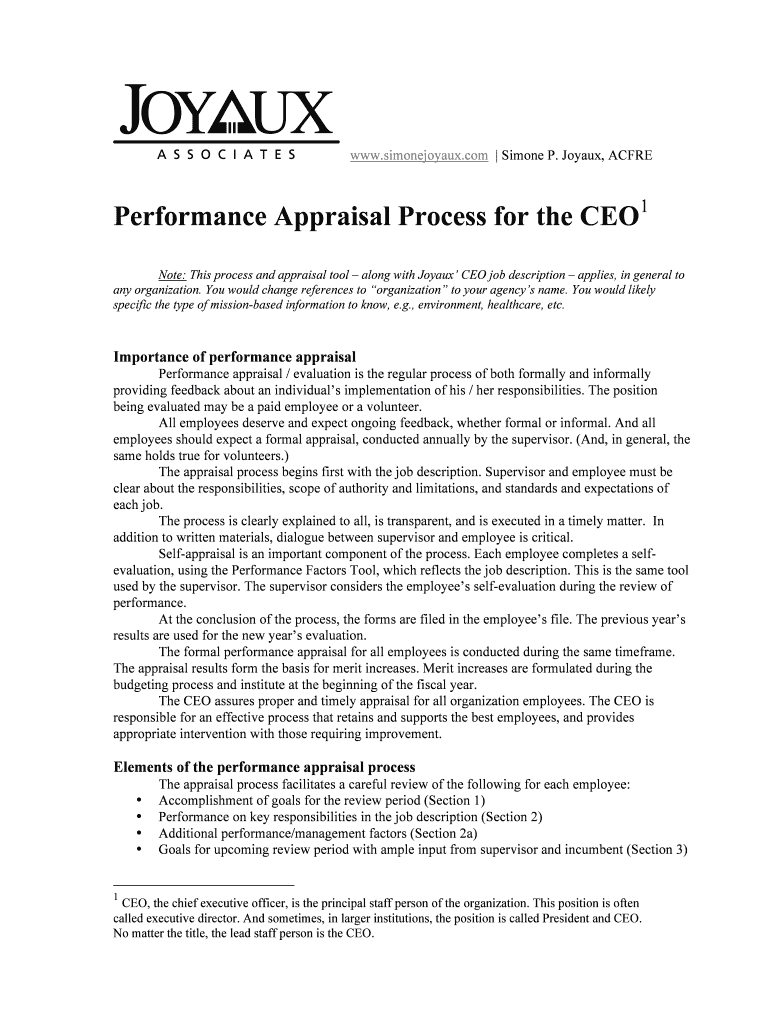 Performance Appraisal Process for the CEO  Simone Joyaux