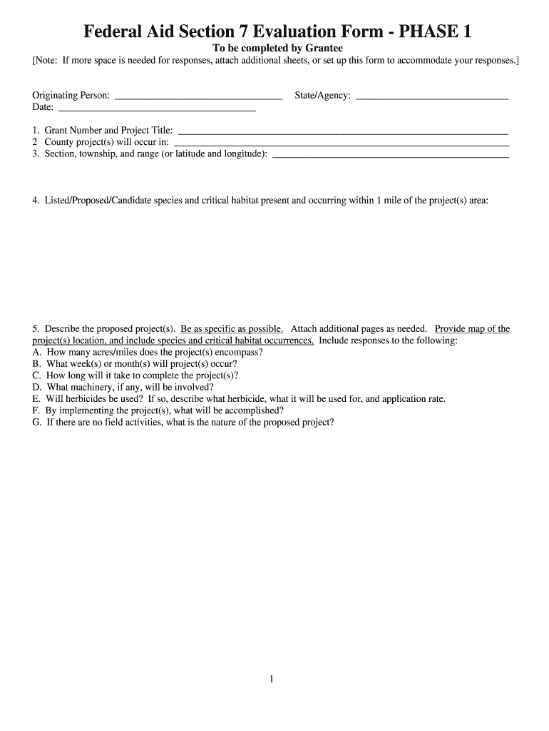 Federal Aid Section 7 Evaluation Form  PHASE 1  Rco Wa