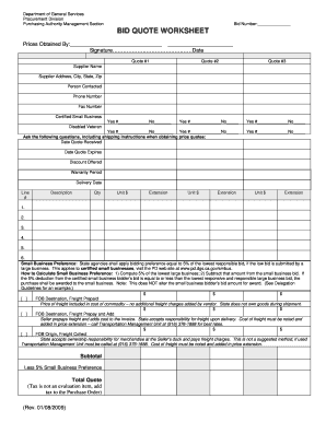 Dgs Bidquote Worksheet  Form