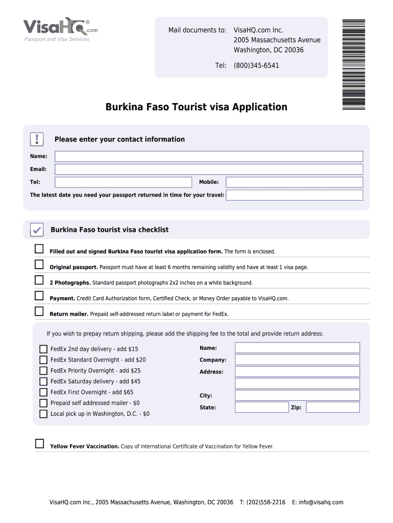 Burkina Faso Tourist Visa Application  Burkina Faso Visa  VisaHQ  Form