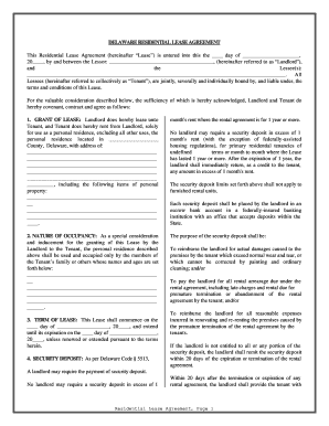 Delaware Residential Lease Agreement  Form