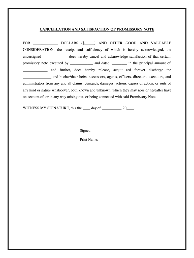 Satisfaction and Release of Promissory Note Sec  Form