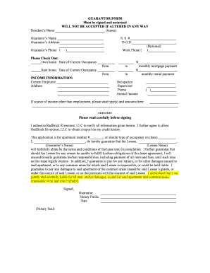 GUARANTOR FORM Must Be Signed and Notarized WILL NOT BE