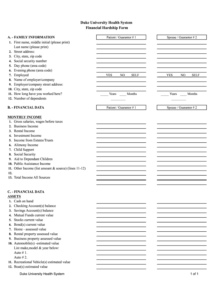 Duke Charity Care Application  Form